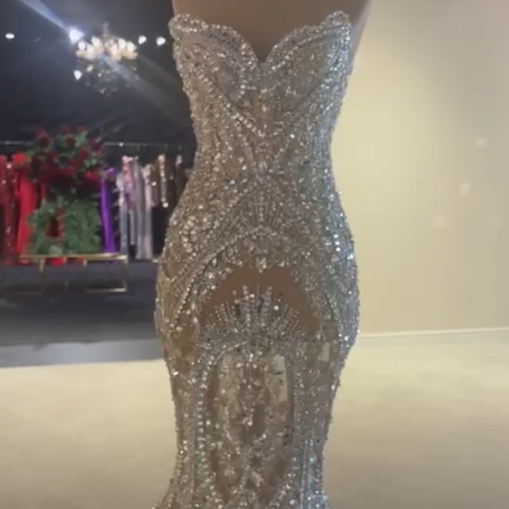 Shimmering Silver Beaded Prom Dress